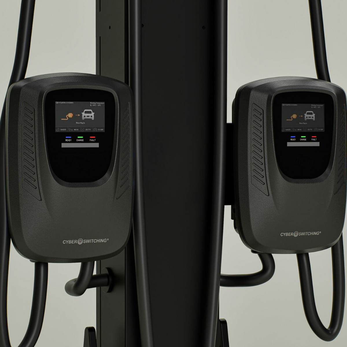 Commercial Dual 80A EV Charging Station with Cable Management, Dual CSE3 Level 2, RFID