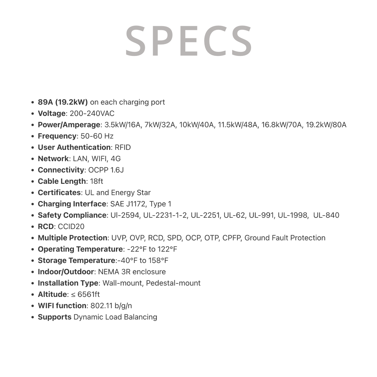 80A Commercial Dual EV Charging Station, Dual CSE3 Level 2, RFID
