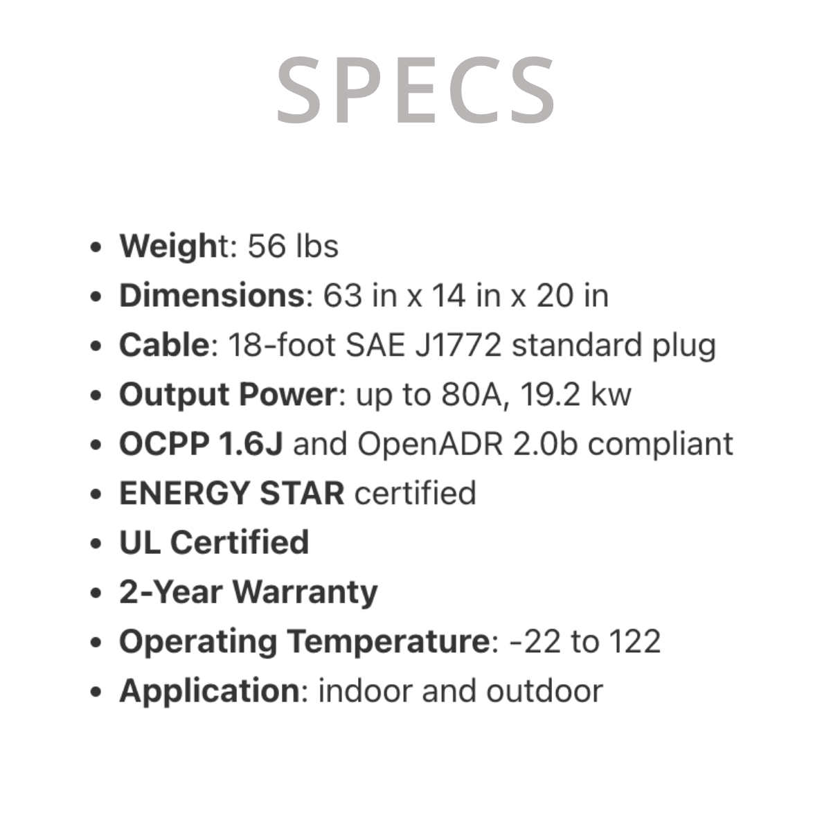 80A Commercial EV Charger CSE2 on Pedestal, Level 2 EV Charger