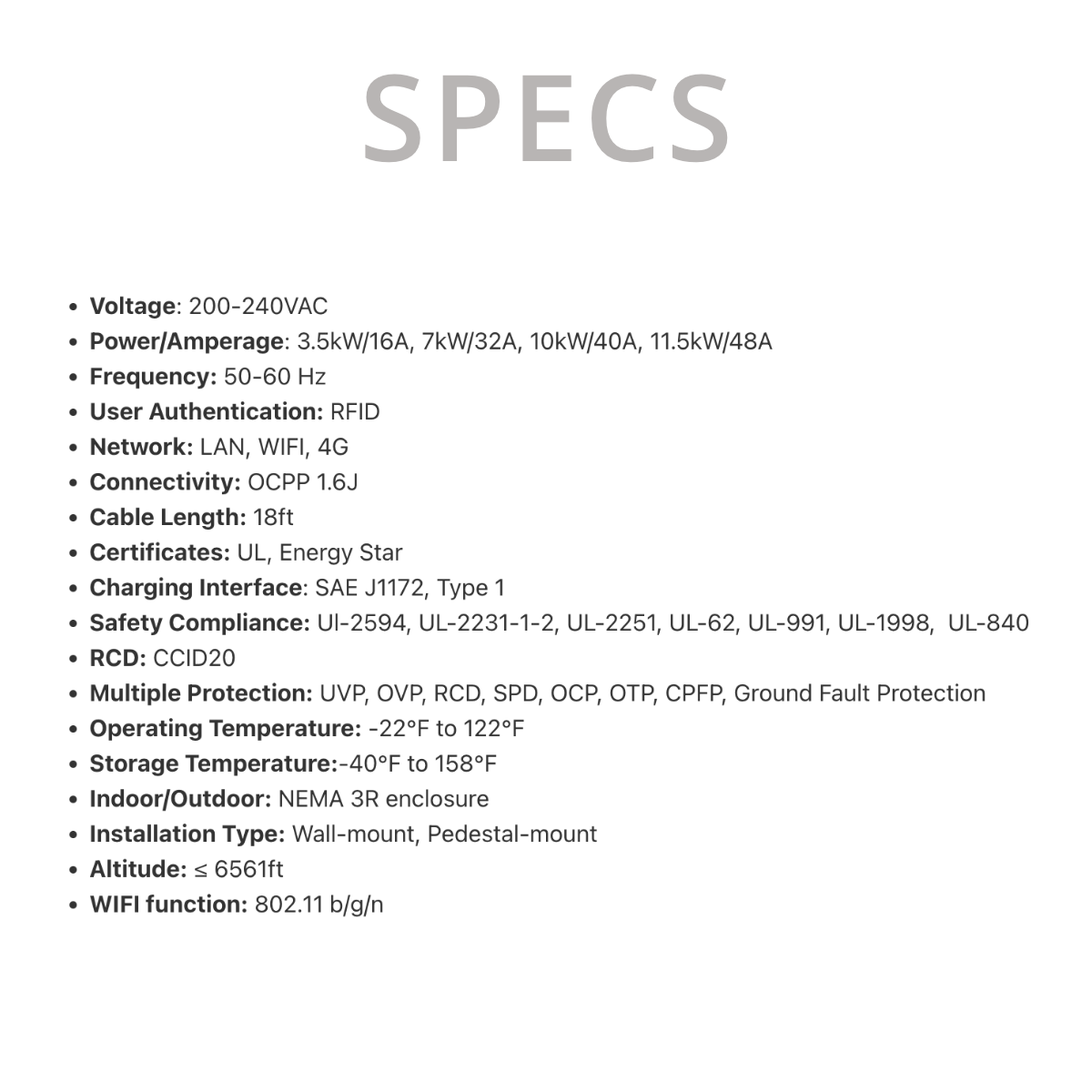 Cyber EV Charger CSE1, Level 2 Commercial Electric Vehicle Charger