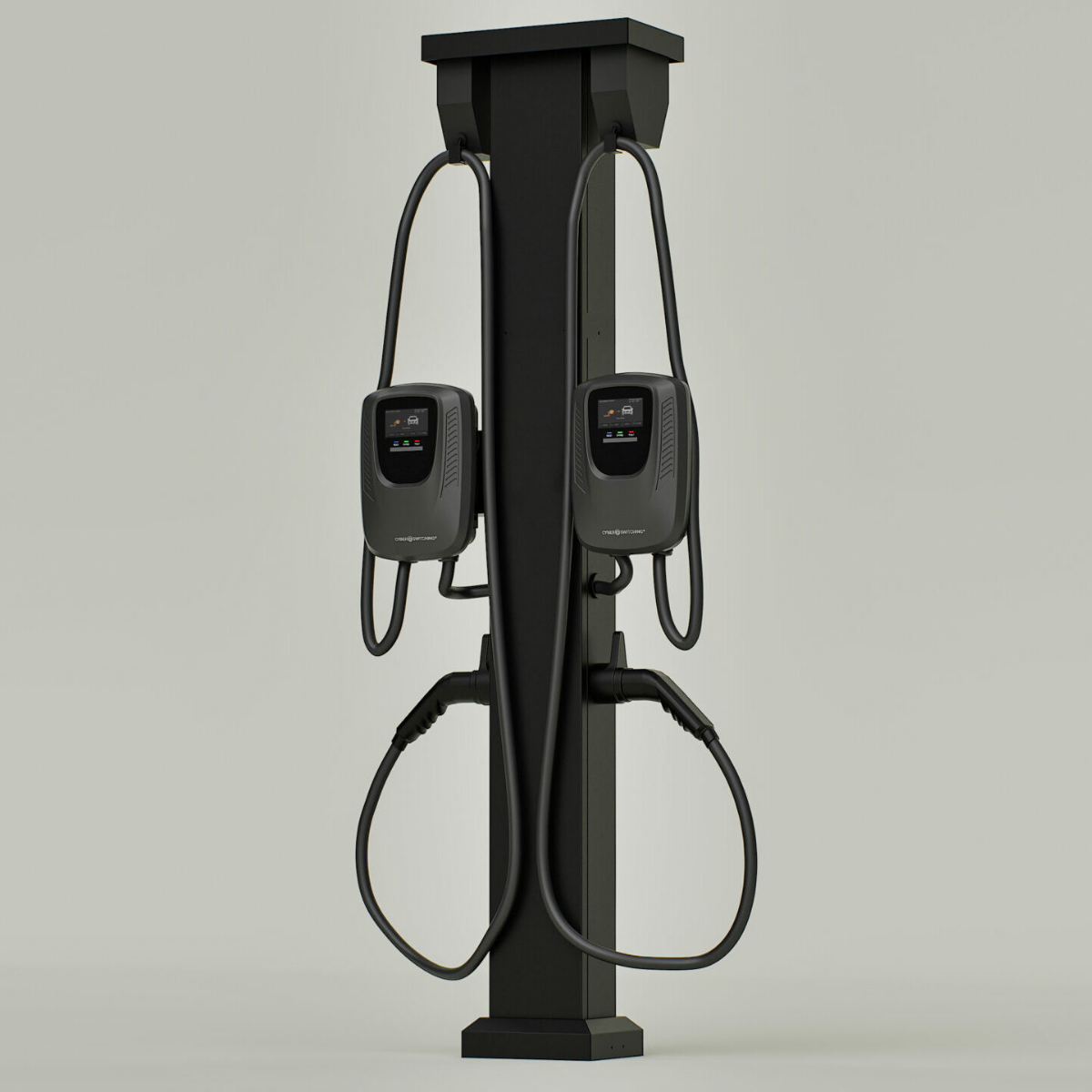 Commercial Dual 80A EV Charging Station with Cable Management, Dual CSE3 Level 2, RFID