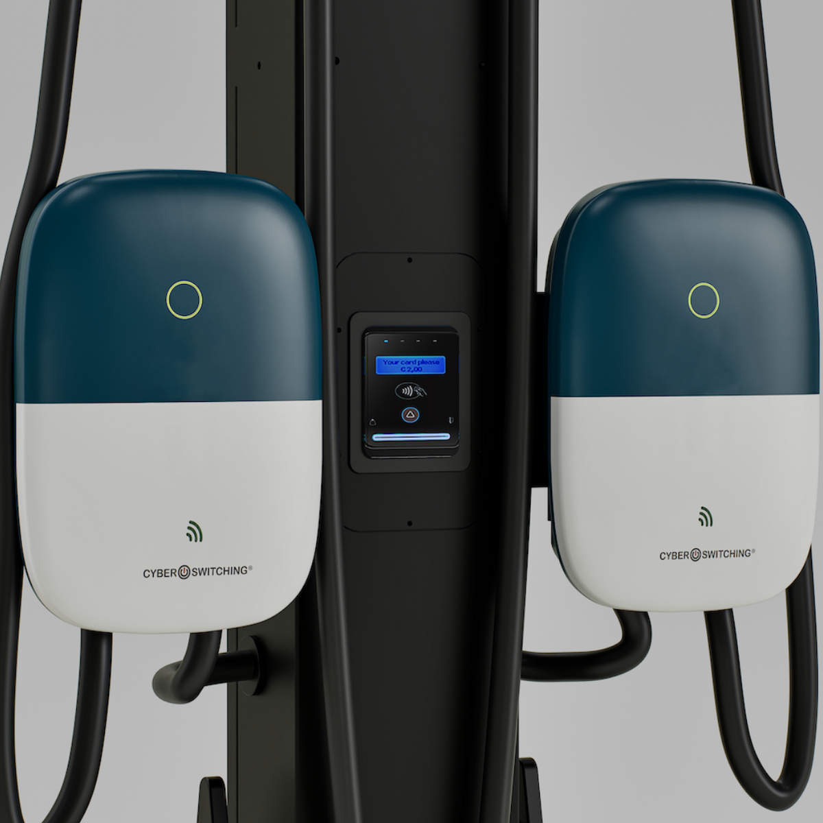 Commercial Dual EV Charging Station with Cable Management, Dual CSE1 LEVEL 2, 48A, RFID