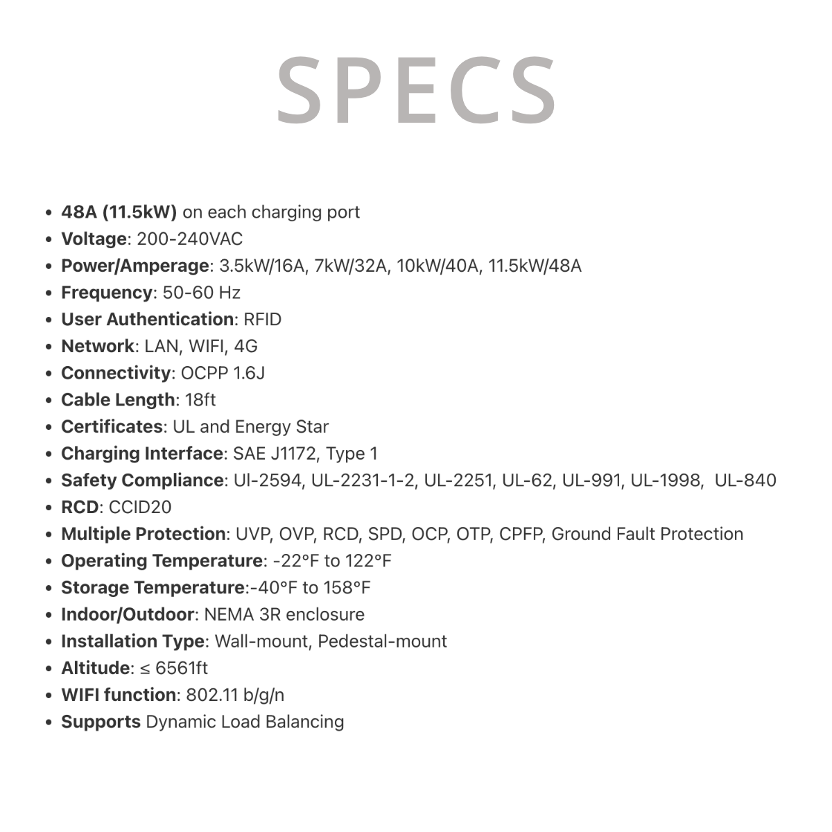 Commercial Dual EV Charging Station, Dual CSE1 Level 2, 48A, RFID